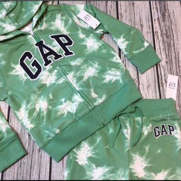 Gap Boys 2T 3T 4T 5T Green & White Tie-Dye Sweatshirt & Sweatpants Outfit. NWT - Picture 2 of 5